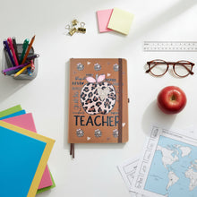 Load image into Gallery viewer, Notebook with leopard print apple design and 'Teacher' text on a beige background