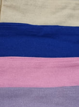 Load image into Gallery viewer, Close-up of fabric with blue, pink, and beige stripes.