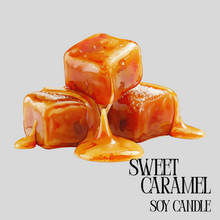 Load image into Gallery viewer, Caramel-colored soy candle in the shape of cubes on a light gray background with 'Sweet Caramel Soy Candle' text.
