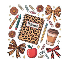 Load image into Gallery viewer, Leopard print notebook labeled &#39;Teacher&#39; surrounded by stationery items on a beige background
